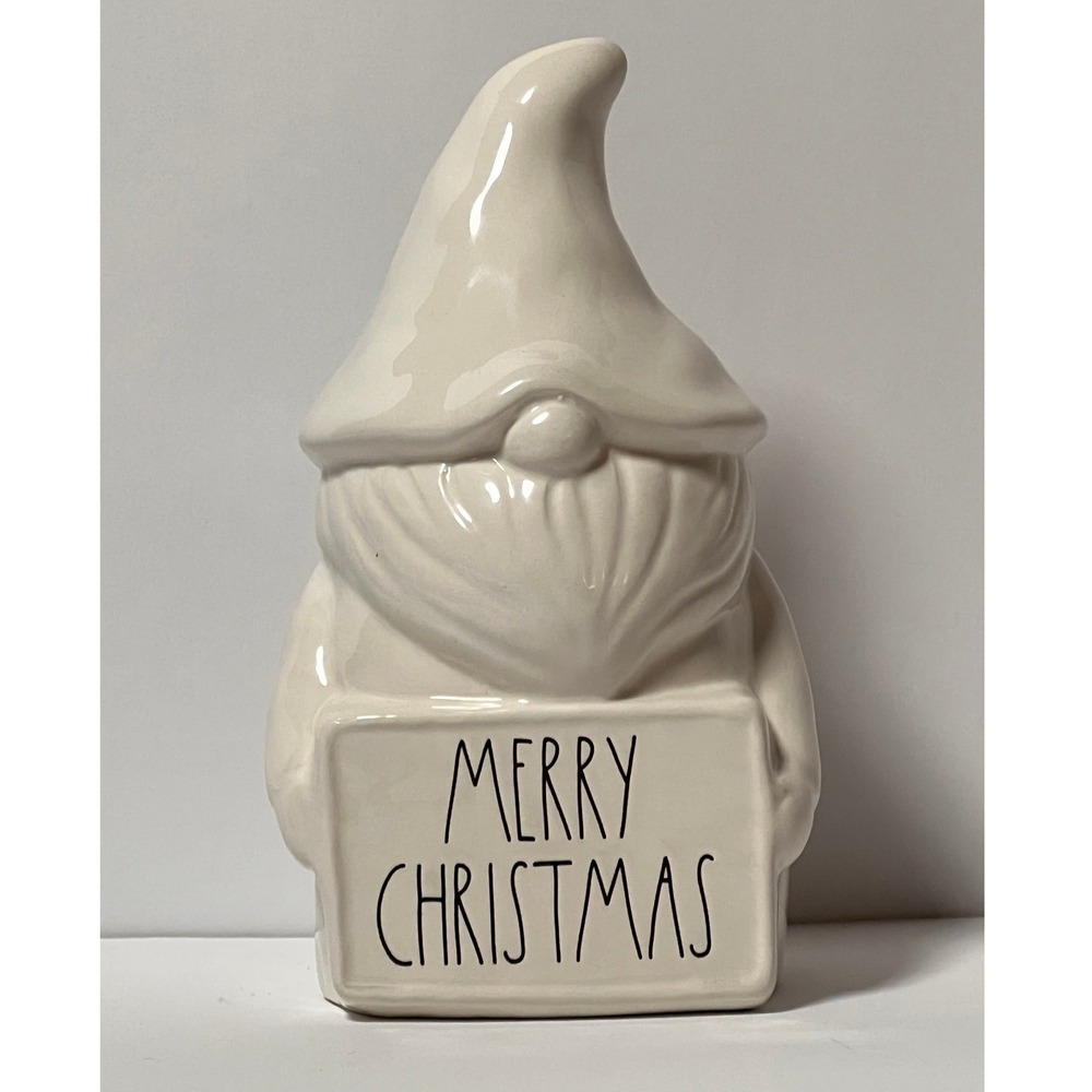 Rae Dunn Merry Christmas Gnome Figurine White Ceramic Holiday Decor Magenta 8"